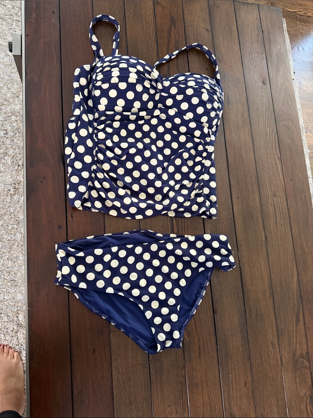NIP TUCK Women’s 2-Piece Padded Polka Dot Swimsuit Set Size 12 Navy Cream